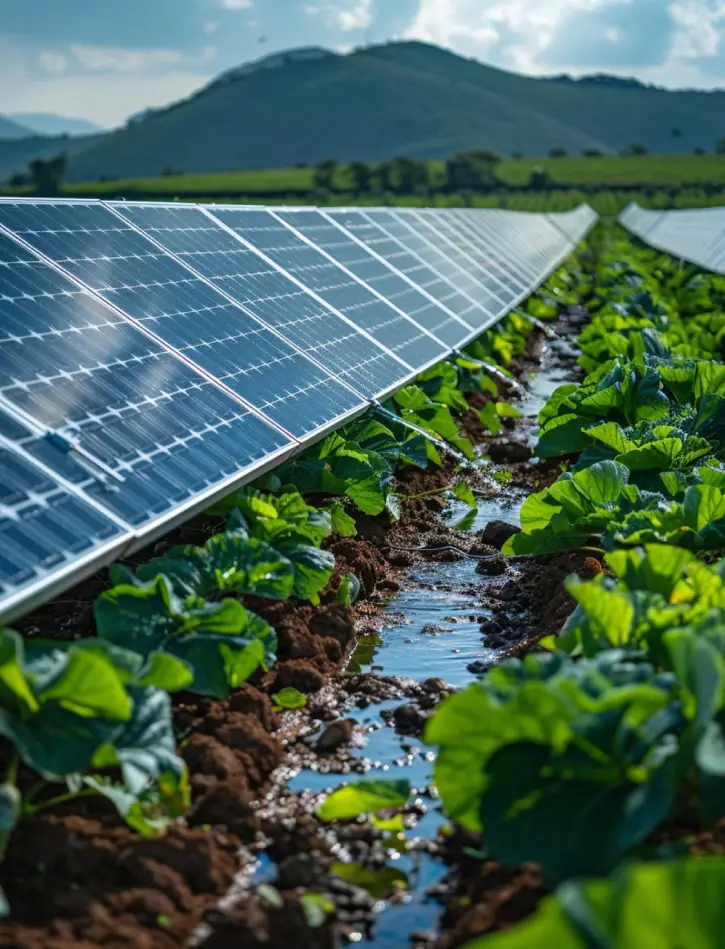 Solar panels over agricultural crops